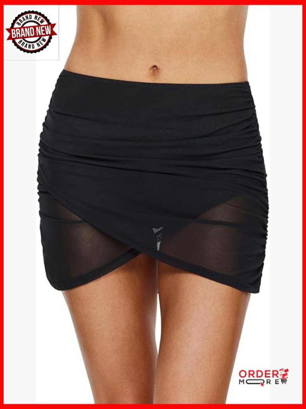 Mesh Skirt Cover-Up with Side Ruching, Elastic Waistband, Lightweight &